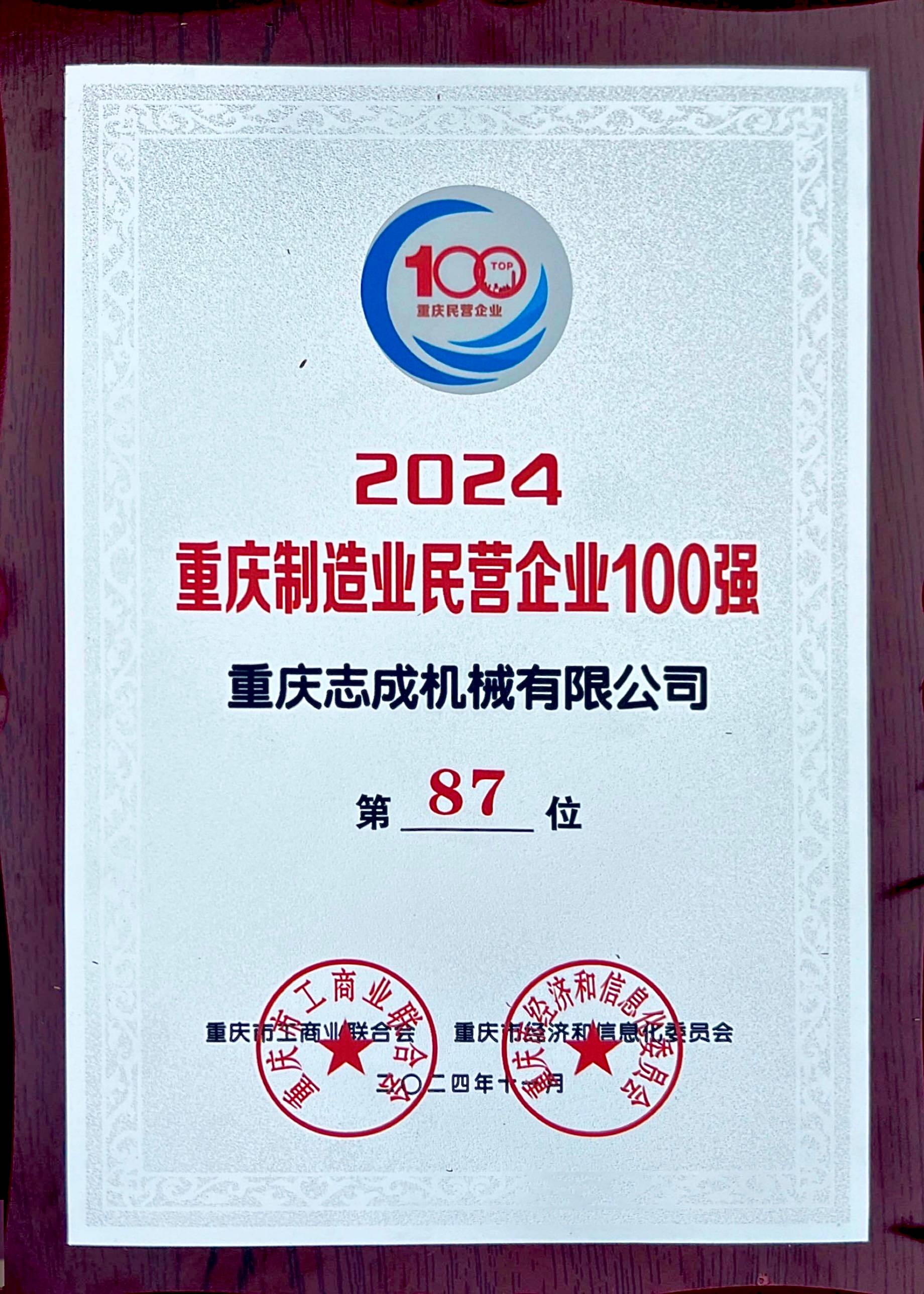 2024年重庆制造业民营企业100强